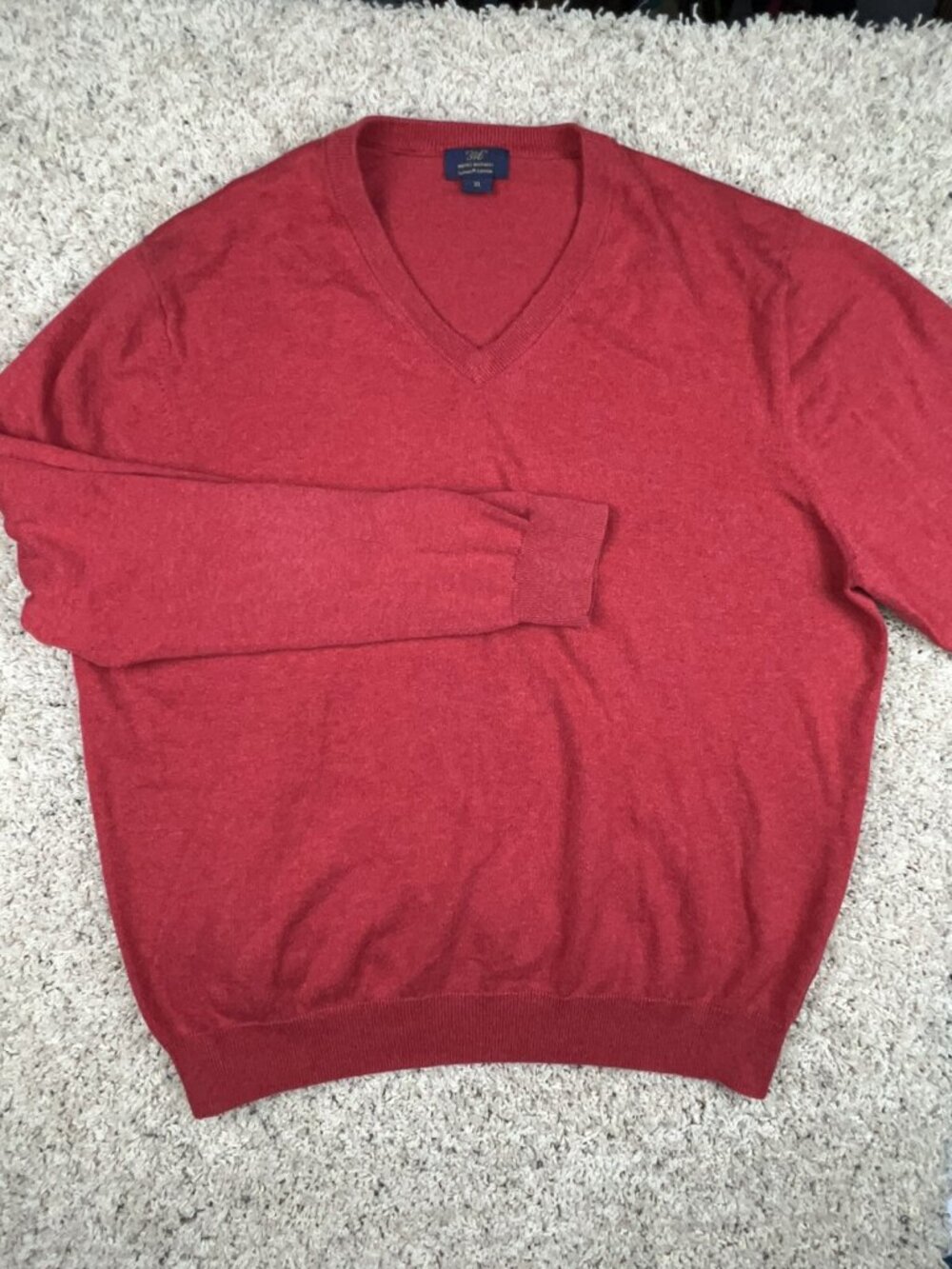 Brooks Brothers 346 Mens Pima Cotton Sweater Long Sleeve V Neck Red Size XL